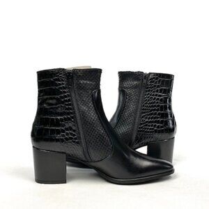 New Andre Assous Miranda Black Snake Leather Bootie 8